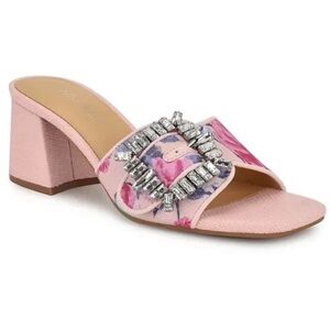 NINE WEST Geanila Pink Slide Sandals Shoes Rhinestone Embellished 8 or 9 NWOB
